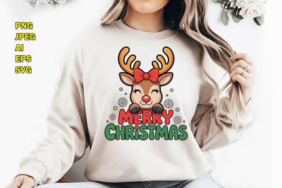 Cute Reindeer Merry Christmas Design PNG: Graphics Review