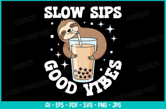 Cute Sloth Boba Tea T-shirt Design Review