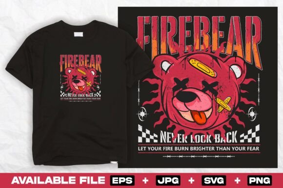 Flames Bear Doll: Urban Graphics & T-Shirt Designs