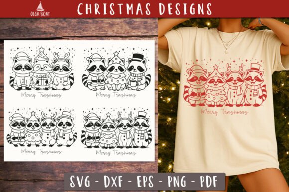 Funny Christmas Raccoon SVG: Graphics & T-Shirt Designs