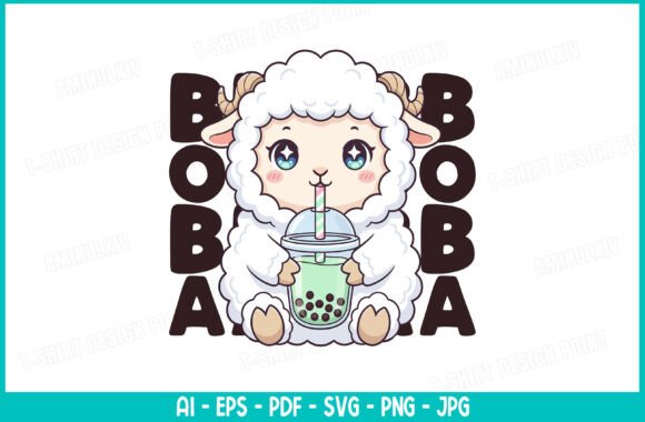 Kawaii Lamb Bubble Tea Graphics & T-Shirt Designs