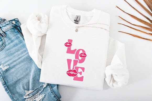 Love Lips Valentine Typography Design for T-Shirt Graphics