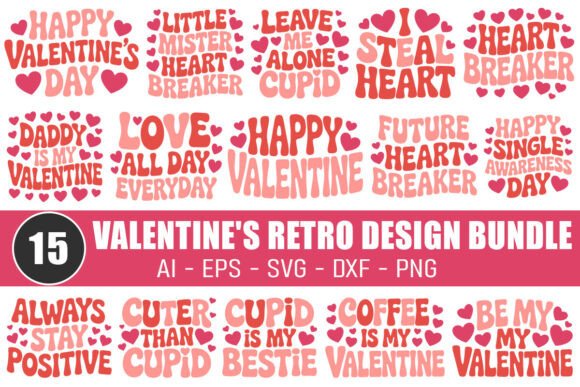 Valentine's Retro Design Bundle: Graphics & T-Shirt Designs